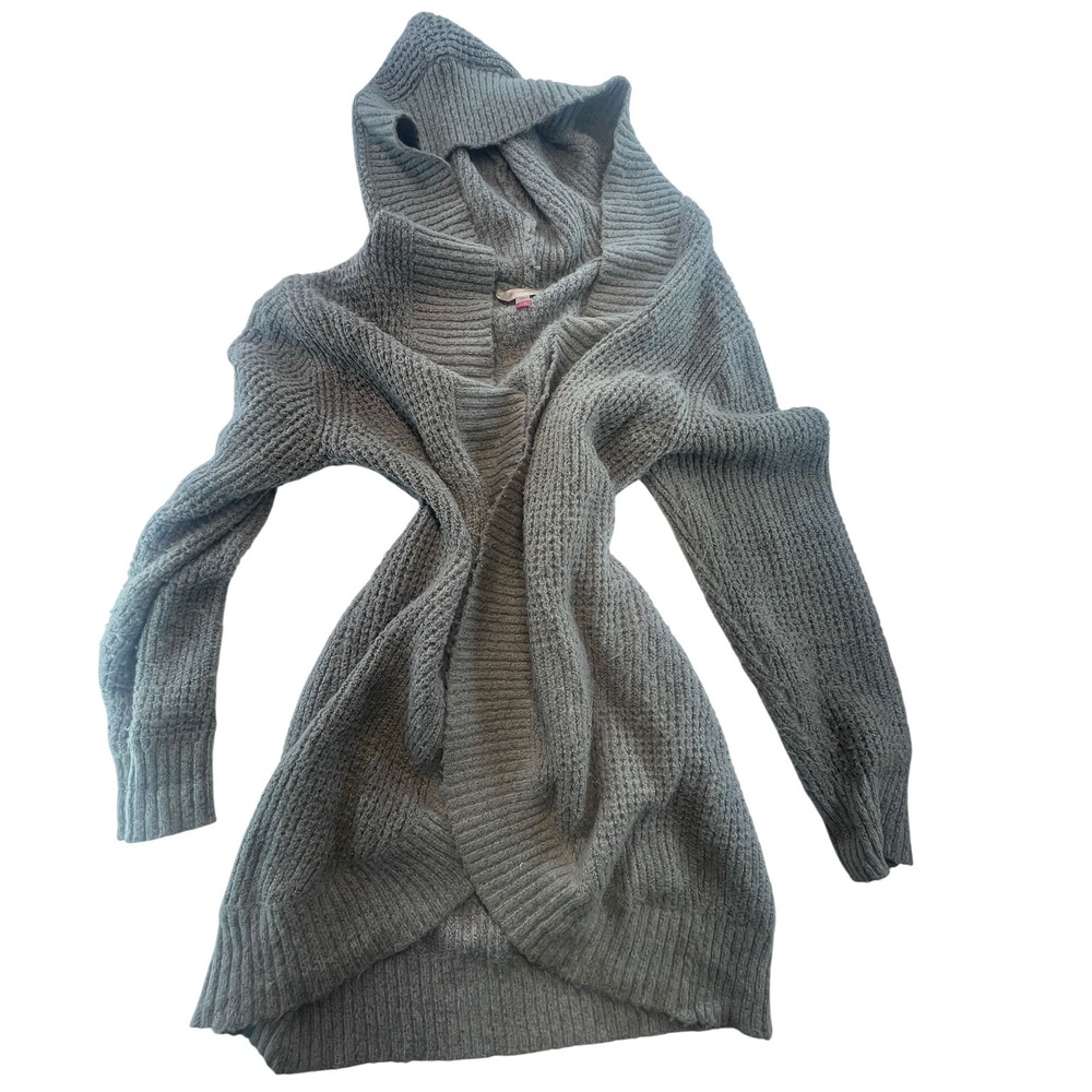 No Boundaries Women's XL Gray Knit Hooded Open Front‎ Cardigan Sweater